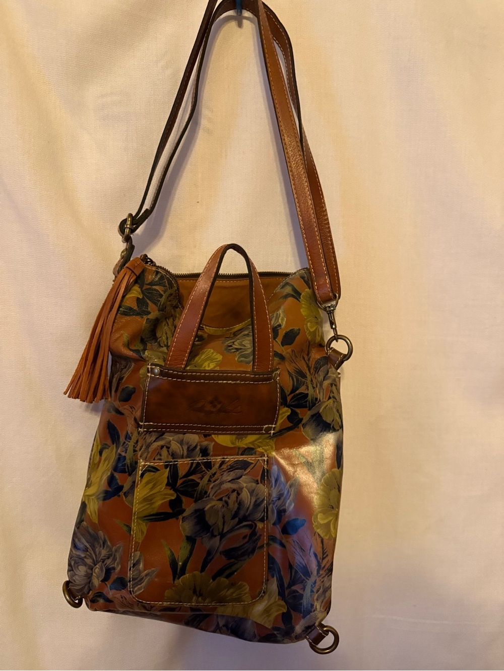 Patricia Nash Leather Luzille convertible  backpack in "Enlightened Garden" patt